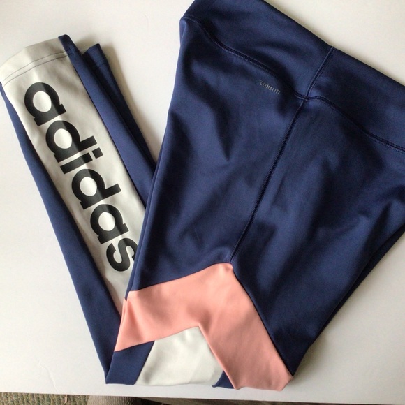 ADIDAS BLUE AND PINK LOGO HIGH RISE TIGHTS MEDIUM - Picture 15 of 15
